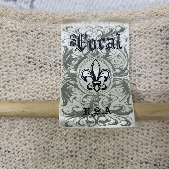 Vocal Tunic Sweater Womens M Boho Feather Airbrushed Design Lace Trim USA - Picture 5 of 10